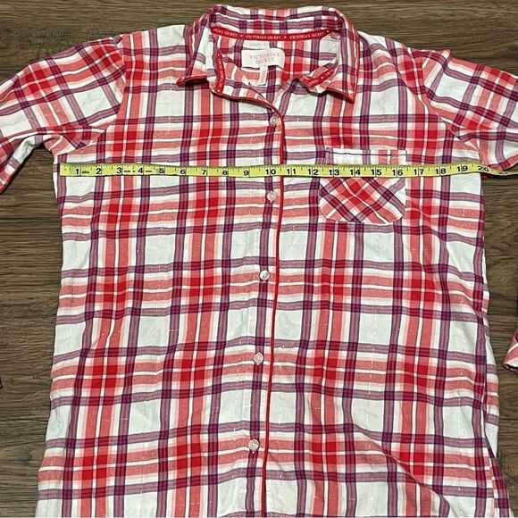 Victoria’s Secret Plaid Button Down Pajama Shirt Red Purple White Size Small - Picture 11 of 14